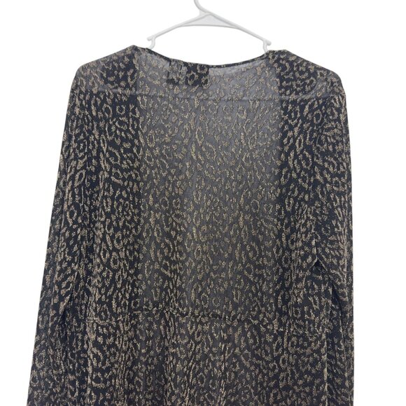 Chicos Traveler Open Front Leopard Print Cardigan Women SZ 2 Metallic Black Gold - Picture 9 of 10